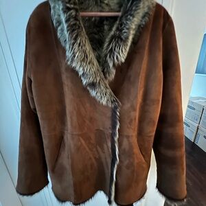 Authentic Burberry Shearling fur/suede coat.  Dark brown.  UK 10/USA 8. New.